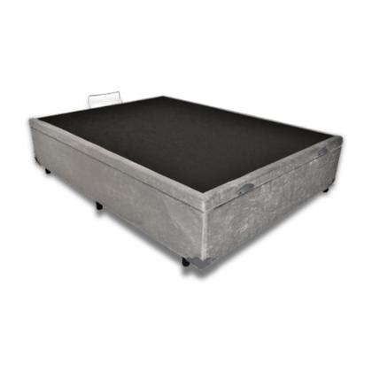 Imagem de Kit completo cama box baú cinza casal 138x188 + colchão castor d33 18cm + cabeceira rubi + 2 travesseiros