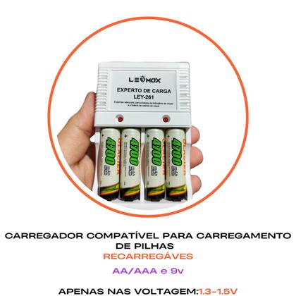 Imagem de Kit Completo Carregador Inteligente+4 Pilhas Recarregáveis AAA Palito