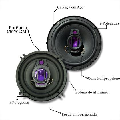 Imagem de Kit Completo de 4 Alto-Falantes Triaxiais Preto 5 e 6 Pol 300W 4 Ohms para Portas de Carro