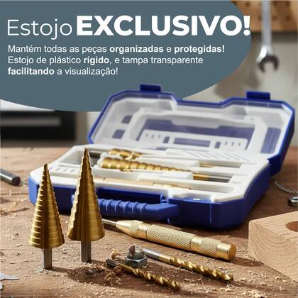 Imagem de Kit Completo De Brocas Escalonadas Estilo Cone 4mm A 32mm Espiral Profissional