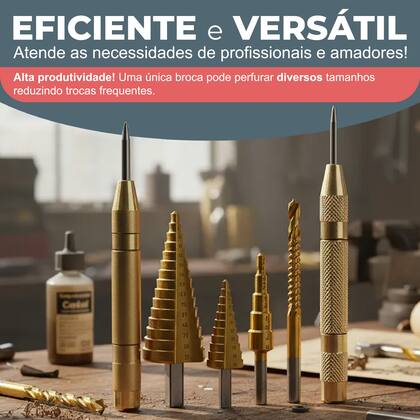 Imagem de Kit Completo De Brocas Escalonadas Estilo Cone 4mm A 32mm Espiral Profissional