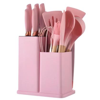 Imagem de Kit Completo de Utensílios de Cozinha em Silicone 19 Peças Antiaderente e Resistente ao Calor para um Cozinhar Prático