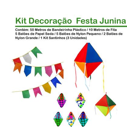 Imagem de Kit Completo Decoração Festa Junina 50M de Bandeirinhas Balões Santo Junino