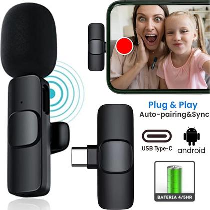 Imagem de Kit Completo Gravação Luz Ring Light com Tripé Microfone Sem Fio Tipo-C Profissional Celular Vídeos