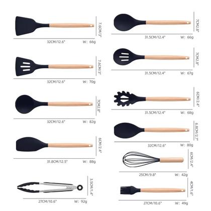 Imagem de Kit Completo Jogo Utensílios de Cozinha Luxo 19 Peças Com Tábua em Silicone Espátula Faca Tesoura