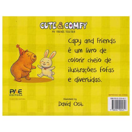 Imagem de Kit Completo Para Colorir Livro Estilo Bobbie Goods Capivaras Capa Dura Amarelo Espiral Acetato 150G + 24 Canetas Touch