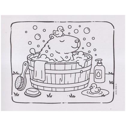 Imagem de Kit Completo Para Colorir Livro Estilo Bobbie Goods Capivaras Capa Dura Amarelo Espiral Acetato 150G + 24 Canetas Touch