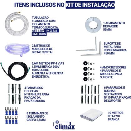 Imagem de Kit Completo Para Instalação Ar Condicionado Britania 12000 BTU/h Prime Air 12000ITF2 Inverter 3 Metros C/ Suporte 450mm