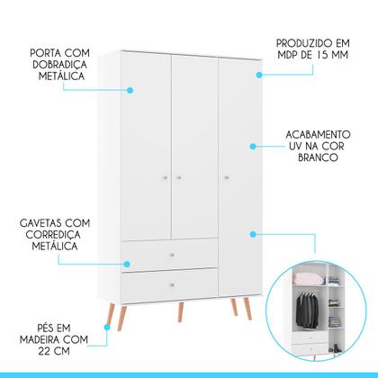 Imagem de Kit Completo para Quarto Guarda-Roupa Cômoda Mesa MDP Branco MENU