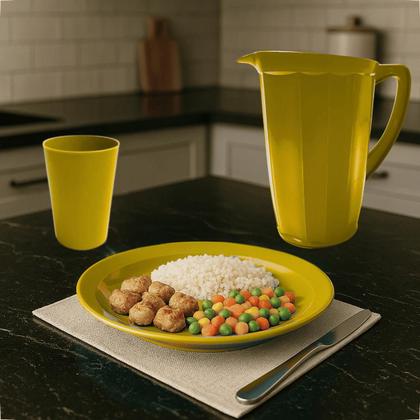 Imagem de Kit Completo Para Refeição Com 1 Jarra Plástica 4 Pratos Fundos e 4 Copos 200ml