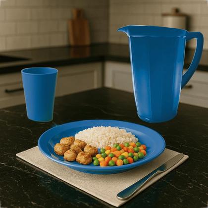 Imagem de Kit Completo Para Refeição Com 1 Jarra Plástica 4 Pratos Fundos e 4 Copos 200ml