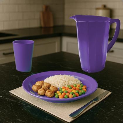 Imagem de Kit Completo Para Refeição Com 1 Jarra Plástica 4 Pratos Fundos e 4 Copos 200ml