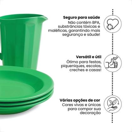 Imagem de Kit Completo Para Refeição Com 1 Jarra Plástica 4 Pratos Fundos e 4 Copos 200ml