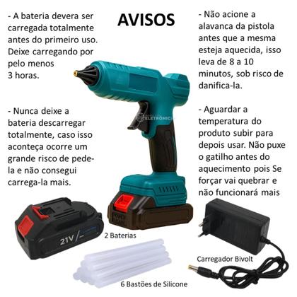 Imagem de Kit Completo Pistola Cola Quente Profissional Bateria 21V e Fonte Bivolt LWJ265