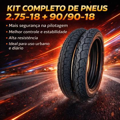 Imagem de  kit completo pneus moto 2 75 18 dianteiro 90 90 18 traseiro cg titan fan start ybr factor qualidade aderência e custo benefício 