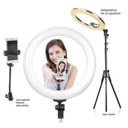 Imagem de Kit Completo Ring light 26cm com Tripé 2,10m 3 Opções de Luminosidade e 1