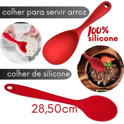 Imagem de Kit Completo Silicone 10 pçs Espátula Colher Concha Escumadeira Cozinhar sem Riscar Panelas