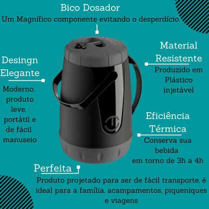 Imagem de Kit Completo Tereré Black Erva Mate Garrafa térmica Unitermi Copo Inox Bomba de Mola Inox Quadrada