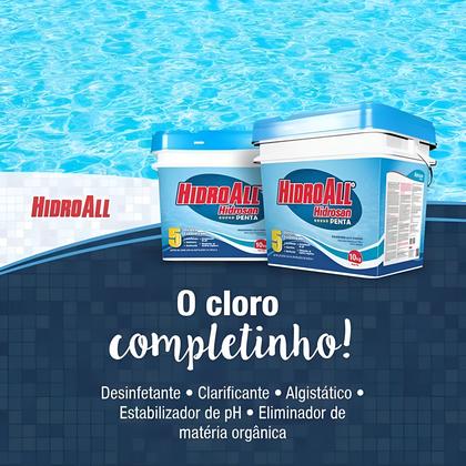 Imagem de Kit Completo Tratamento Piscinas Hidrosan Penta 10kg e HCL Hidrofloc 1L Eficiente Limpeza e Manutenção