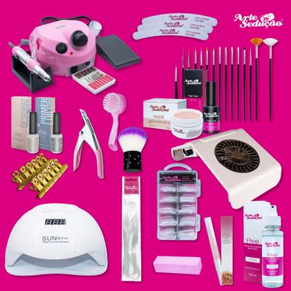 Imagem de Kit Completo Unhas Gel Lixadeira Cabine Coletor Acessórios Manicure Nail Art Nail Designer Profissional Utensílios Instrumentos Unha de Gel Fibra