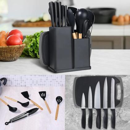Imagem de Kit Completo Utensílios De Cozinha Silicone Facas 19 Peças