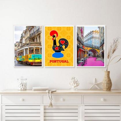 Imagem de Kit Composição 3 Quadros Decorativos Portugal 45x34cm - com vidro