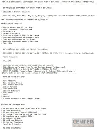 Imagem de Kit compressor bomba enche pneu carro inflável boia pist pintu parede teto casa tufão ar direto elet