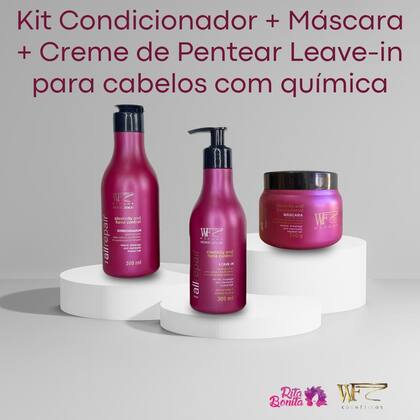 Imagem de Kit Cond, Máscara e Creme de Pentear para Cabelos Com Química, Progressiva e Alisamento WF 850ml