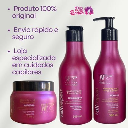 Imagem de Kit Cond, Máscara e Creme de Pentear para Cabelos Com Química, Progressiva e Alisamento WF 850ml