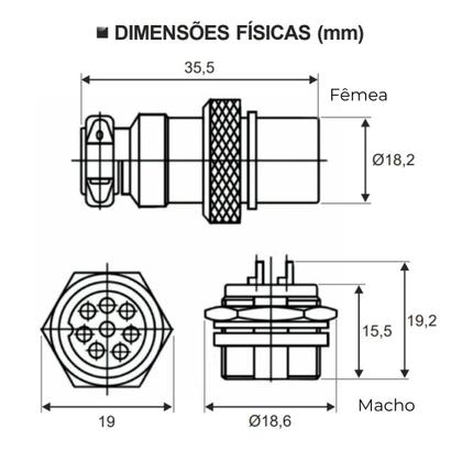 Imagem de Kit Conector Mike Circular Macho 5 vias
