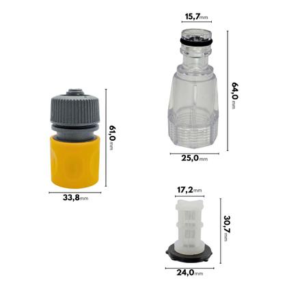 Imagem de Kit Conector Transparente com Filtro Engate Laranja Compatível com Lavajato Electrolux Facile FAC18