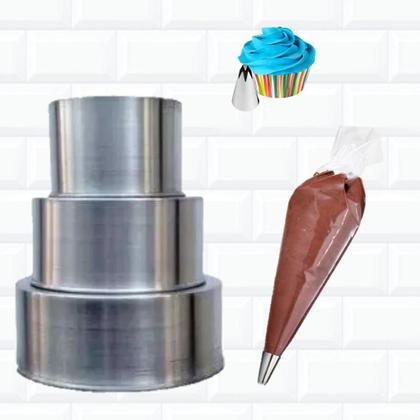 Imagem de Kit Confeitaria Iniciante Decoração 3 Formas + Sacos + Bicos