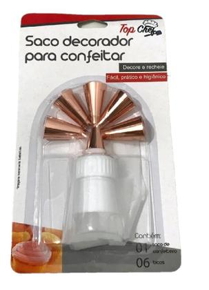 Imagem de Kit Confeiteiro com 6 Bicos Diferentes de Metal Rose Gold + Adaptador e Saco de Confeitar