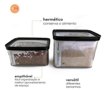 Imagem de Kit Conjunto 02 Potes Herméticos Mantimentos Arroz Feijão