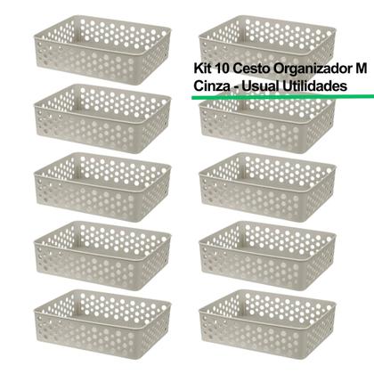 Imagem de Kit Conjunto 10 Cestos Médio 24,2x19 Eficiente Organizador Decorativo Prático Empilhável Resistente Multiuso