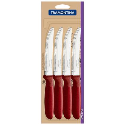 Imagem de Kit Conjunto 12 Facas Para Churrasco Lâmina Aço Inox Tramontina Faca De Pão Com Serra Varias Cores