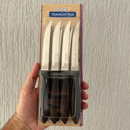 Imagem de Kit Conjunto 12 Facas Para Churrasco Lâmina Aço Inox Tramontina Faca De Pão Com Serra Varias Cores
