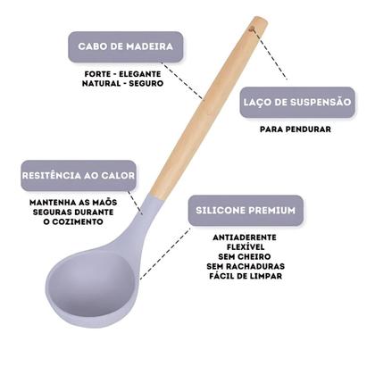 Imagem de Kit Conjunto 19 Peças De Utensílios de cozinha Silicone Com Cabo de Madeira
