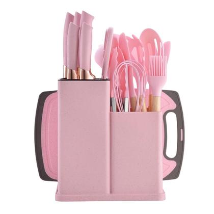 Imagem de Kit Conjunto 19 Peças De Utensílios de cozinha Silicone Com Cabo de Madeira