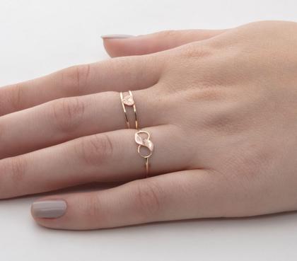 Imagem de Kit Conjunto 2 Anéis Coração E Infinito Ouro 10k Puro Rosé