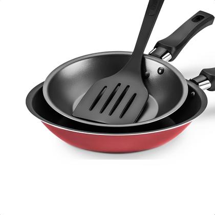 Imagem de Kit Conjunto 2 Frigideira Com Espátula Revestimento Antiaderente Vermelho Cereja Nº20 e Nº16 MTA - 8985