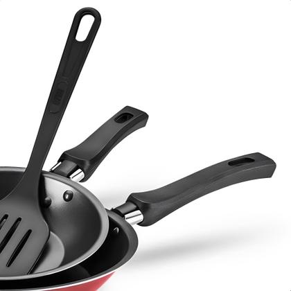 Imagem de Kit Conjunto 2 Frigideira Com Espátula Revestimento Antiaderente Vermelho Cereja Nº20 e Nº16 MTA - 8985