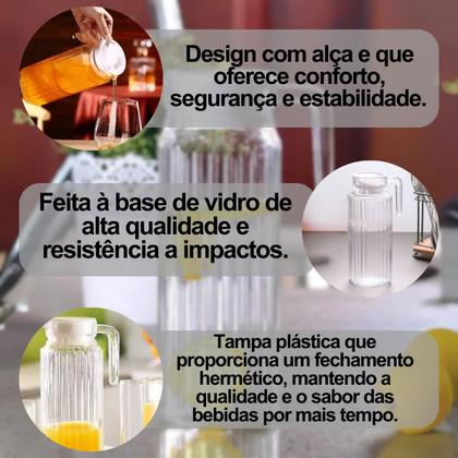Imagem de Kit Conjunto 2 Jarra Clássica De Vidro Para Suco Água 1 Litro Resistente