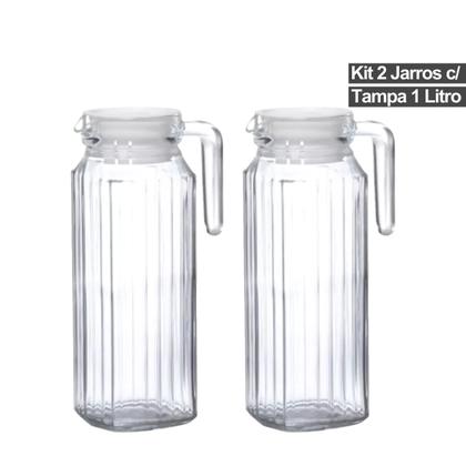 Imagem de Kit Conjunto 2 Jarra Clássica De Vidro Para Suco Água 1 Litro Resistente