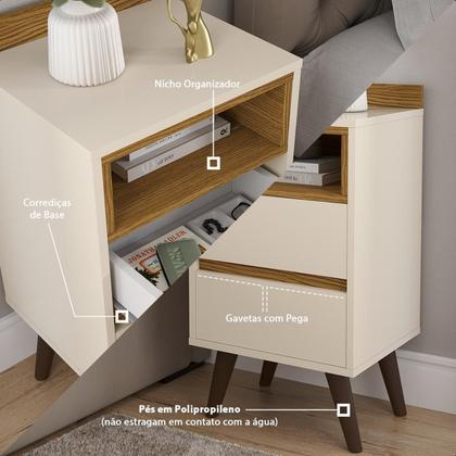 Imagem de Kit Conjunto 2 Mesa De Cabeceira Retro Quarto Canto 2 Gavetas
