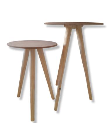 Imagem de Kit Conjunto 2 Mesa De Centro Redonda De Canto Retro Mdf Cru