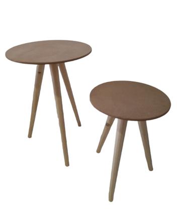 Imagem de Kit Conjunto 2 Mesa De Centro Redonda De Canto Retro Mdf Cru