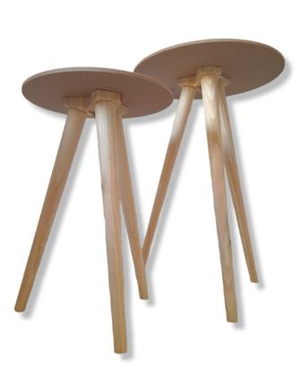 Imagem de Kit Conjunto 2 Mesa De Centro Redonda De Canto Retro Mdf Cru