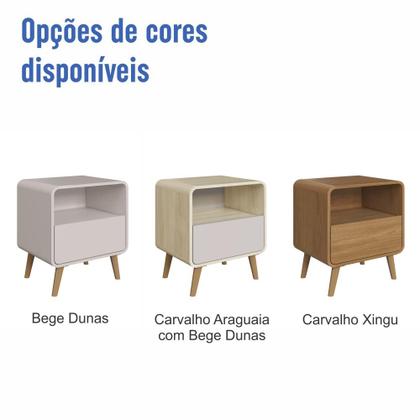 Imagem de Kit Conjunto 2 Mesas de Cabeceira Retrô 1 Gaveta e Nicho Cantos Arredondados com Pés Palito e Corrediça Telescópica
