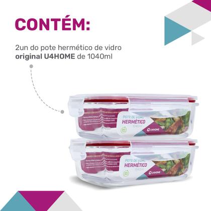 Imagem de Kit Conjunto 2 Potes Vidro Hermético Tampa Plástico Marmita Mantimentos 1040ml